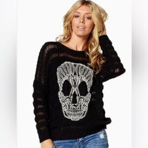 Black Crochet Katsumi 100% Acrylic Loose Fit Sequined Skull Sweater Size S/M